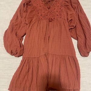 Boho Lace Textured Long Sleeve Dress